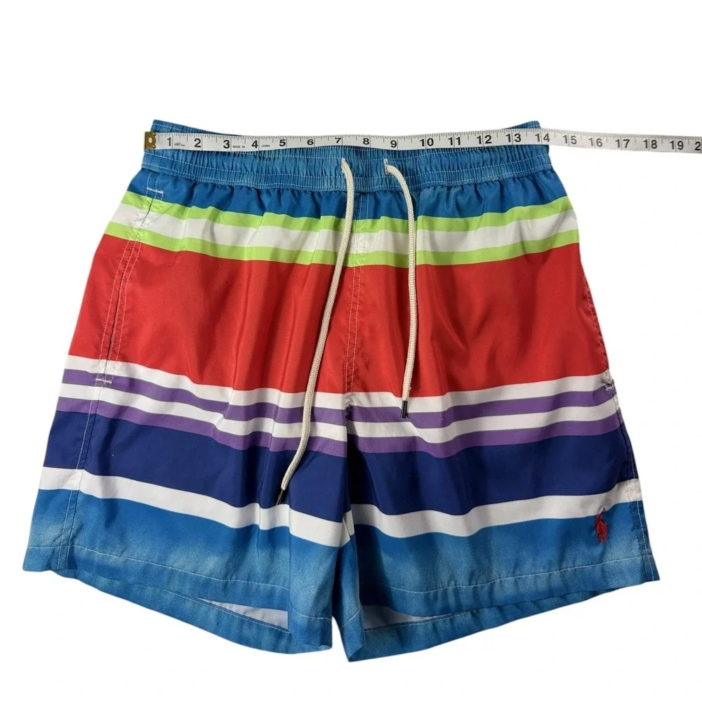 Polo Ralph Lauren Mens Medium Striped Swim Trunks Multi Color Mesh Lined Shorts